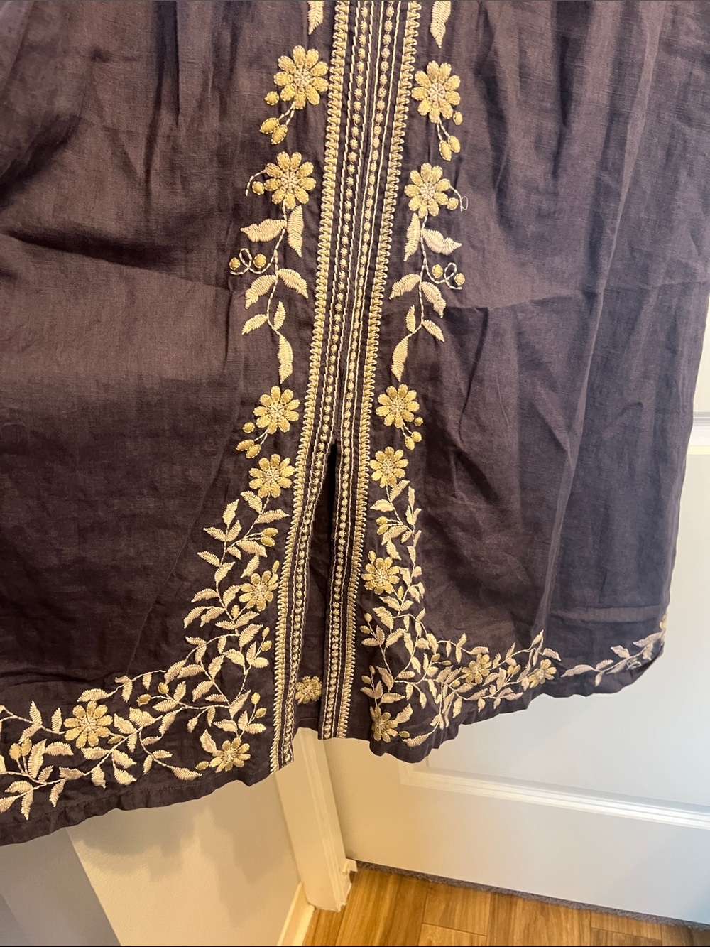J. Jill Navy Linen Maxi Dress with Ivory Floral Embroidery - Picture 2 of 7